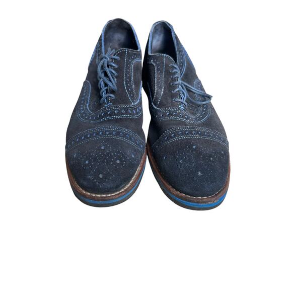 Allen Edmonds Strandmok Cap-Toe Oxfords 10 D Navy Blue Suede Made in USA - Picture 2 of 11